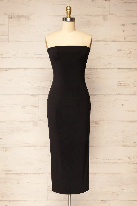 Victorya Black | Strapless Fitted Midi Dress