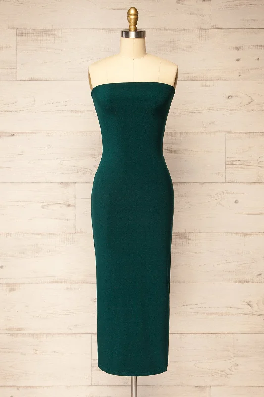 Victorya Green | Strapless Fitted Midi Dress