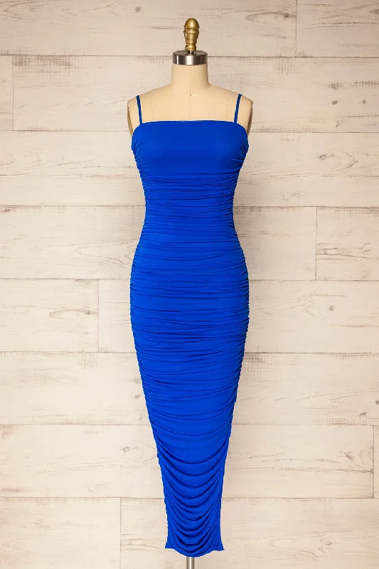 Yurtof Blue | Fitted Ruched Midi Dress