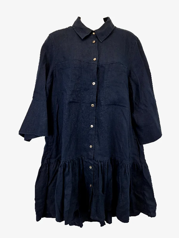 Saba French Navy Linen  Shirt Mini Dress Size S