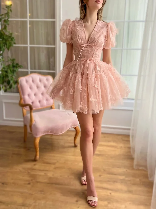 Sweetheart 3D Butterflies Tulle Homecoming Dresses Mini Backless Short Prom Dress Gorgeous Short for Teens Cocktail Party Gowns