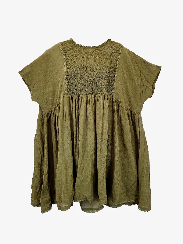 Tree of Life Khaki Boxy Gathered Mini Dress Size OSFA