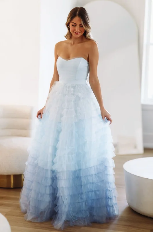 Kiss Me Tiered Maxi Gown - Light Blue