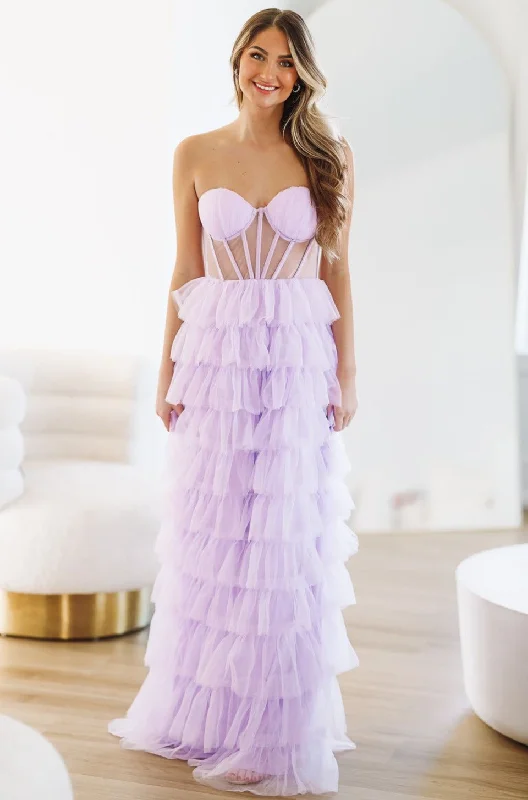 On The VIP List Tiered Maxi Gown - Lavender