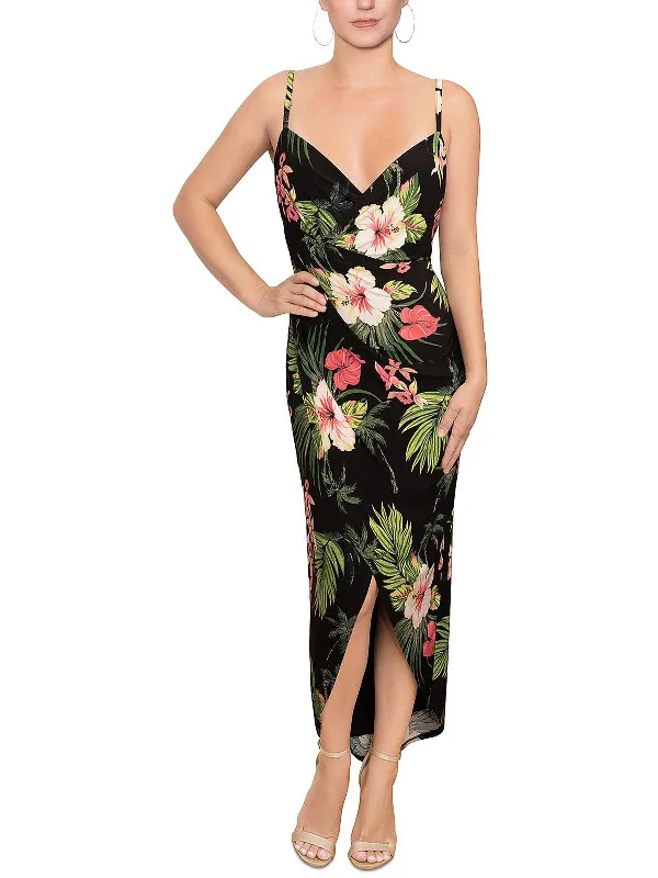 Plus Womens Printed Faux-Wrap Maxi Dress