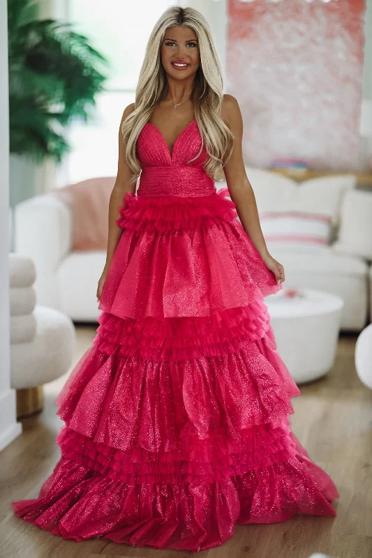 Whimsical Tiered Maxi Gown - Fuchsia