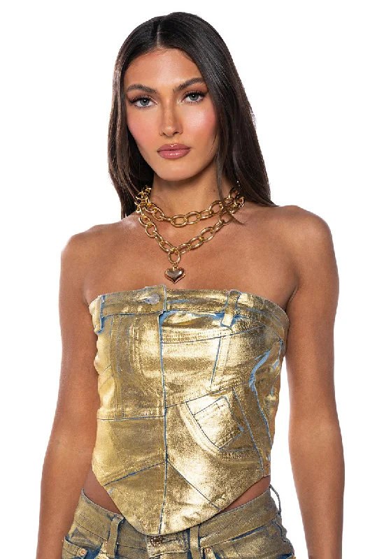 ALIYAH METALLIC DENIM TUBE TOP