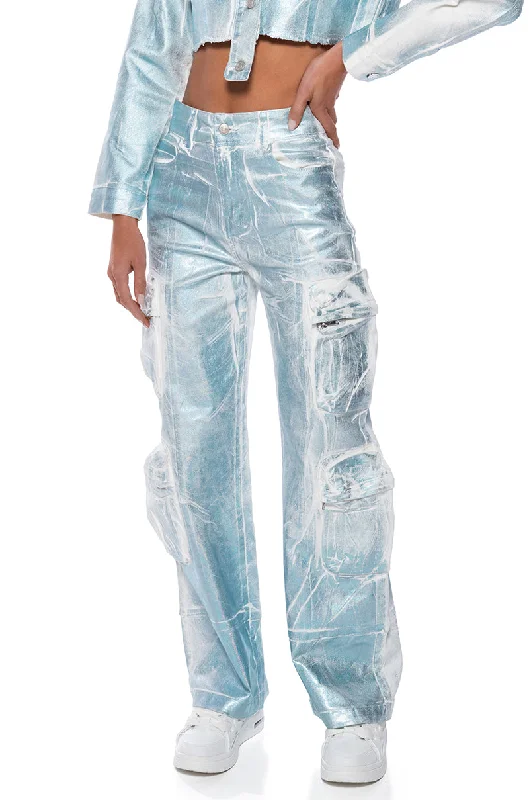 AUBREY BRUSHED METALLIC WIDE LEG CARGO JEANS