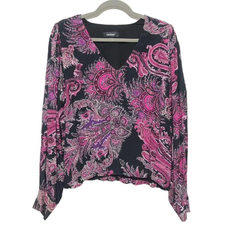 Black & Pink Blouse Long Sleeve Karen Kane, Size L