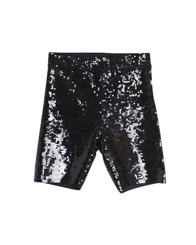 Celine Sequin Embroidered Cycling Shorts in Black Cotton