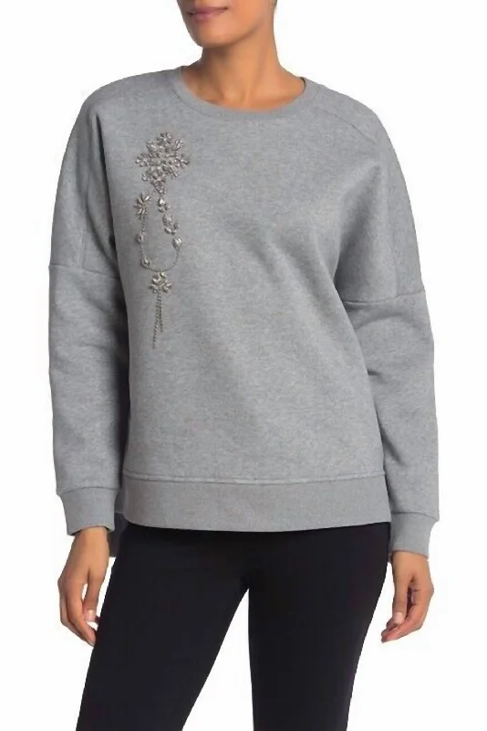 Chantae Crystal Embellished Pullover Sweatshirt In Gray