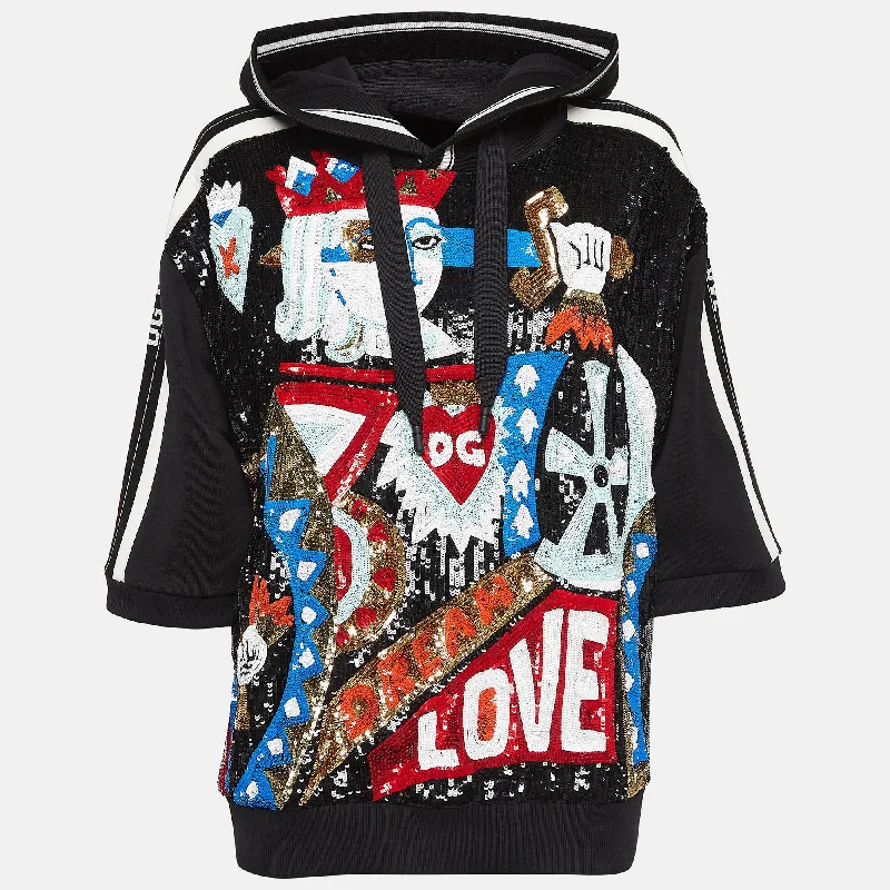 Dolce & Gabbana Black Sequin Cotton Knit Hoodie