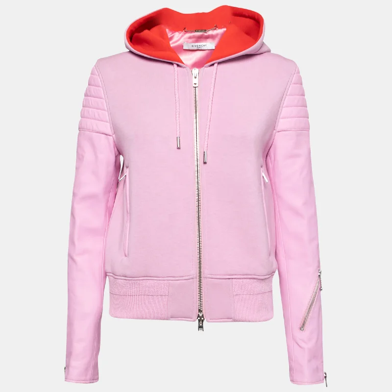 Givenchy Pink Neoprene & Leather Zip Front Hoodie