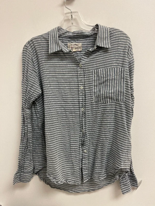 Grey & White Blouse Long Sleeve Current/elliott, Size S