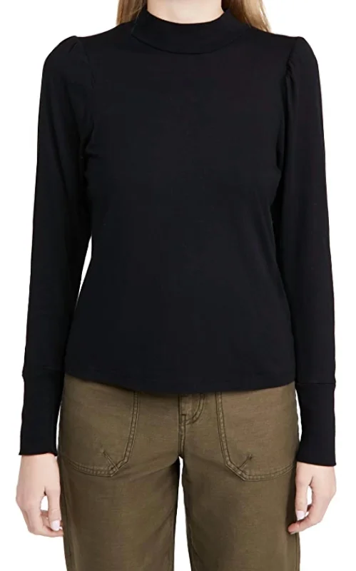 Mock Neck Shirred Sweatshirt In Black