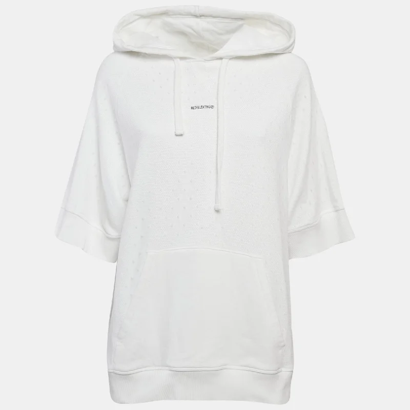 Red Valentino White Tulle And Cotton Knit Half Sleeve Hoodie