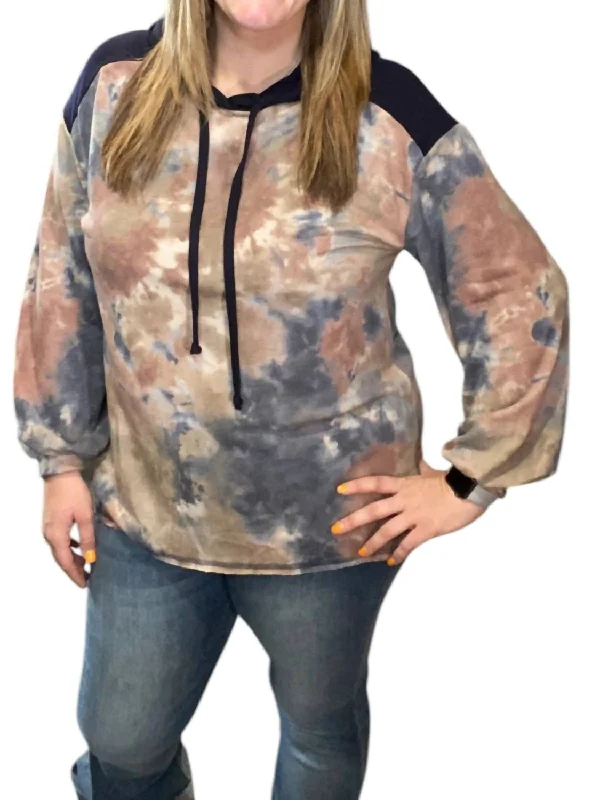 Tie Dye Hoodie In Mocha/blue