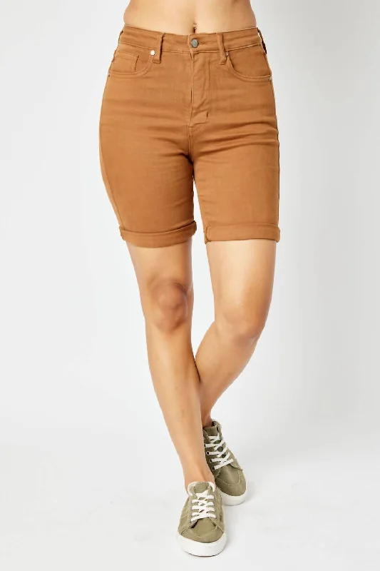 Women's High Waist Tummy Control Bermuda Shorts In Brown